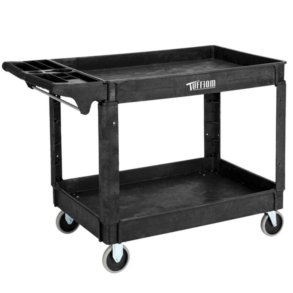 2 Tier Large 550 lbs. Capacity Shelf Plastic Utility Cart with Wheels Black - Hercitys