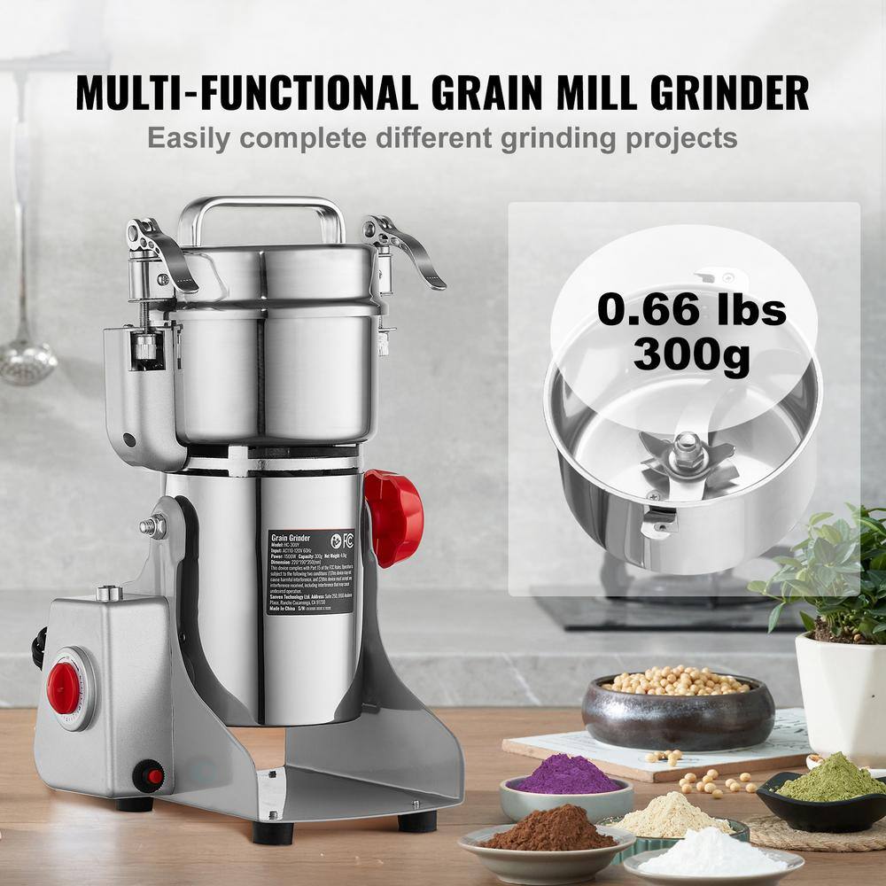 300g Electric Grain Mill Grinder, 1500-Watt High-Speed Commercial Spice Pulverizer, Stainless Steel Powder Machine - Hercitys