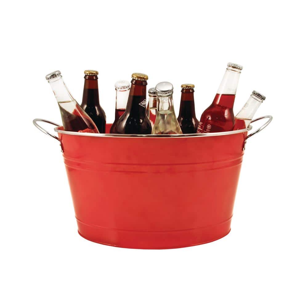 4.5 Gal. Big Red Ice Bucket, Galvanized Metal Drink Tub, Country Home Wine and Beer Chiller - Hercitys