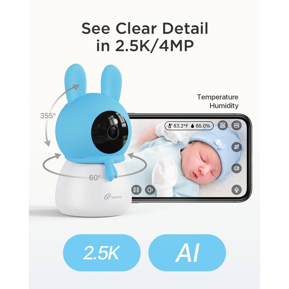 2.5K 4MP Smart Baby Monitor Camera with 64GB SD Card, AI Cry/Face/Area Departure Detect, 2.4G & 5G Wi-Fi - Hercitys