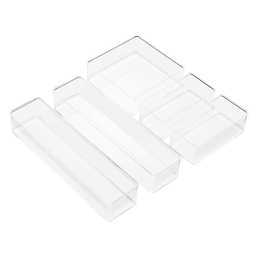 5-Pack Clear Storage Bins, Multipurpose Drawer Organizers for Kitchen Pantry, Office, Bathroom, Vanity, and More - Hercitys