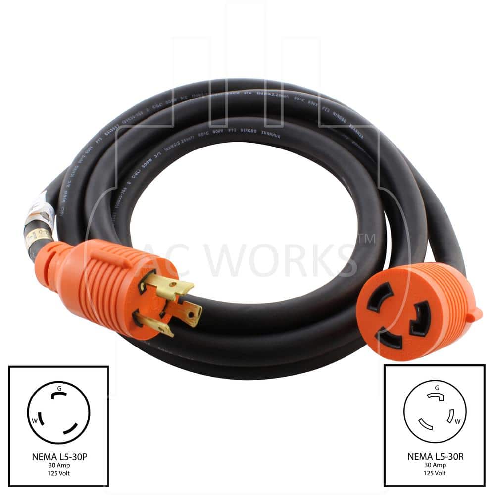 10 ft. SOOW 10/3 3-Prong NEMA L5-30 125-Volt 30 Amp Generator Rubber Extension Cord - Hercitys