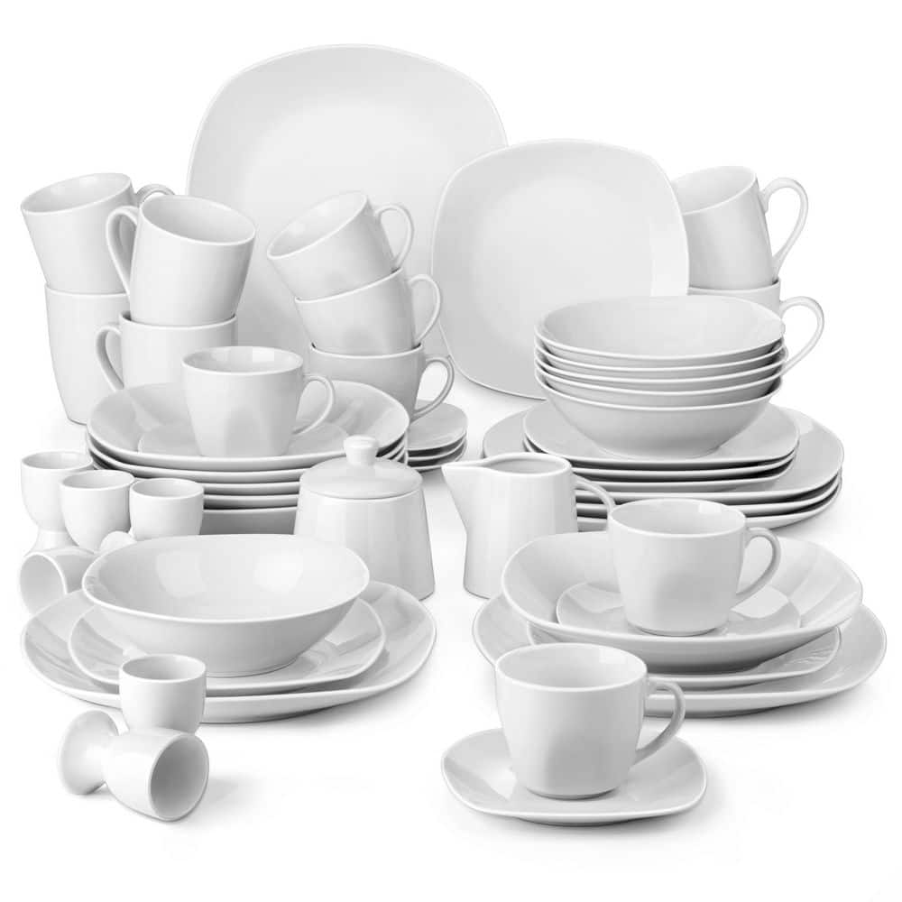 50-Piece Neutral White Porcelain Dinnerware Set - Hercitys