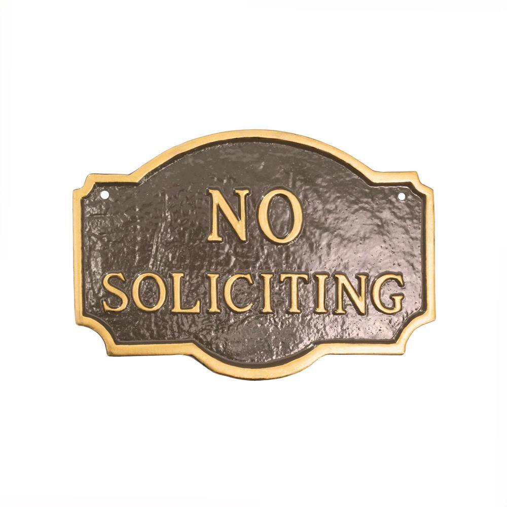 10 in. x 15 in. Standard Montague No Soliciting Statement Plaque Sign – Oil Rubbed/Gold - Hercitys