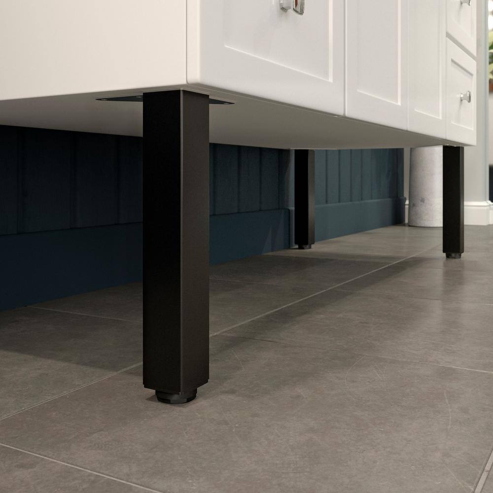 (4-Pack) 11 3/4 in. (300 mm) Matte Black Metal Square Furniture Leg with Leveling Glide - Hercitys