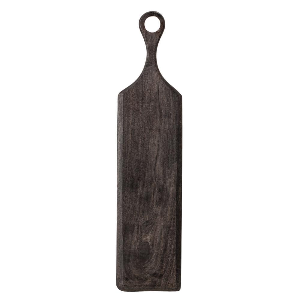 23.75 in. Black Round Acacia Wood Cheese and Cutting Board with Round Opening on Handle - Hercitys