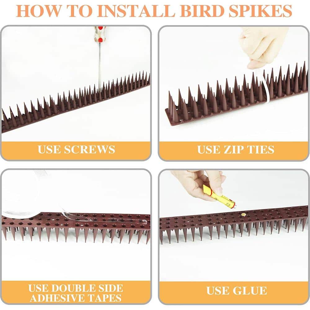 17 in. Brown Plastic Bird Spikes, Anti-Bird, Cat Defender Repellent, Outdoor Fence Spikes for Small Animals (12-Pack) - Hercitys