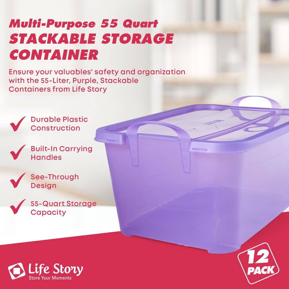 55 Qt. Purple Stackable Closet and Storage Box Containers (12-Pack) - Hercitys