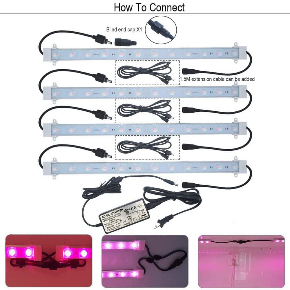 16 in. Grow Lights 45-Watts with Purple LED Grow Light Strips with Extension Cables Perfect for Indoor Growing4 pieces - Hercitys