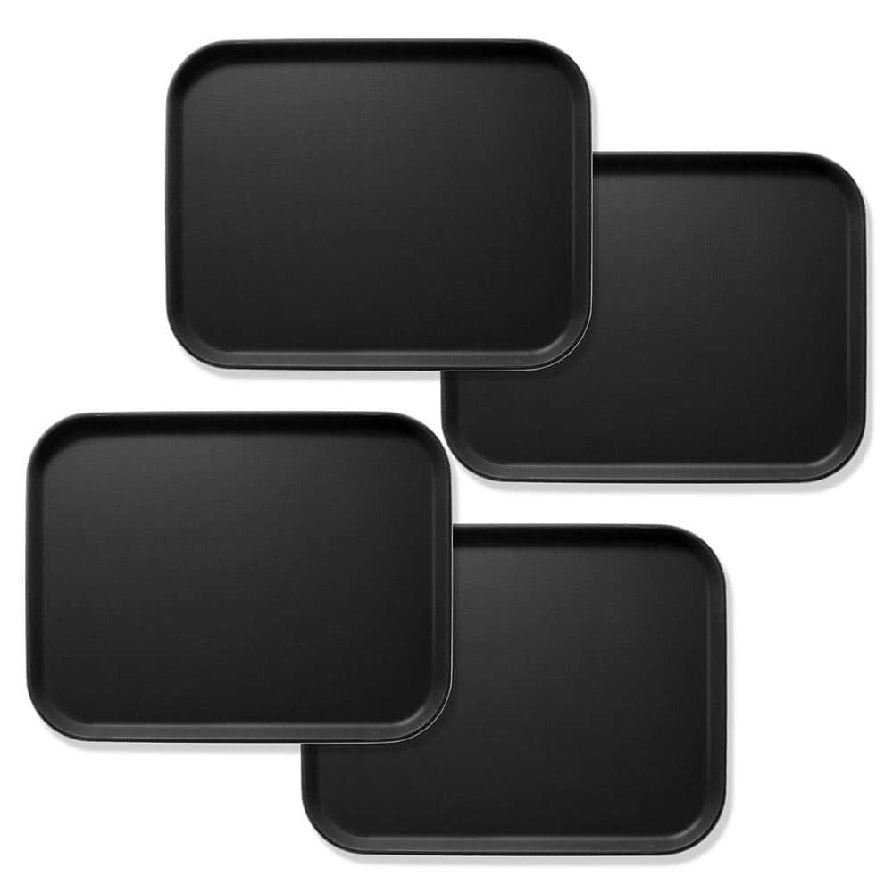 14 in. x 18 in. x .75 in. Rectangular Plastic Non-Slip Serving Trays, Black – NSF Food Service (Set of 4) - Hercitys