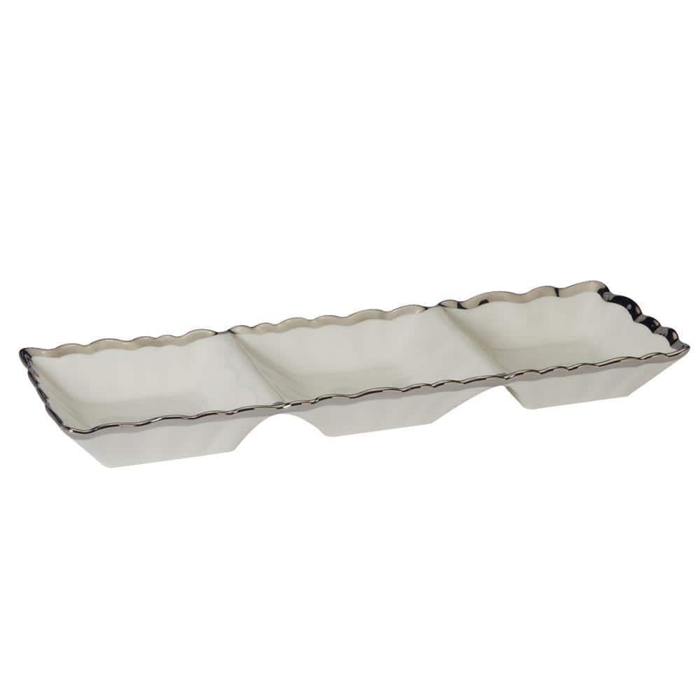 15 in. W x 5.5 in. H x 1.75 in. D White Porcelain Regency Silver Serving Tray - Hercitys