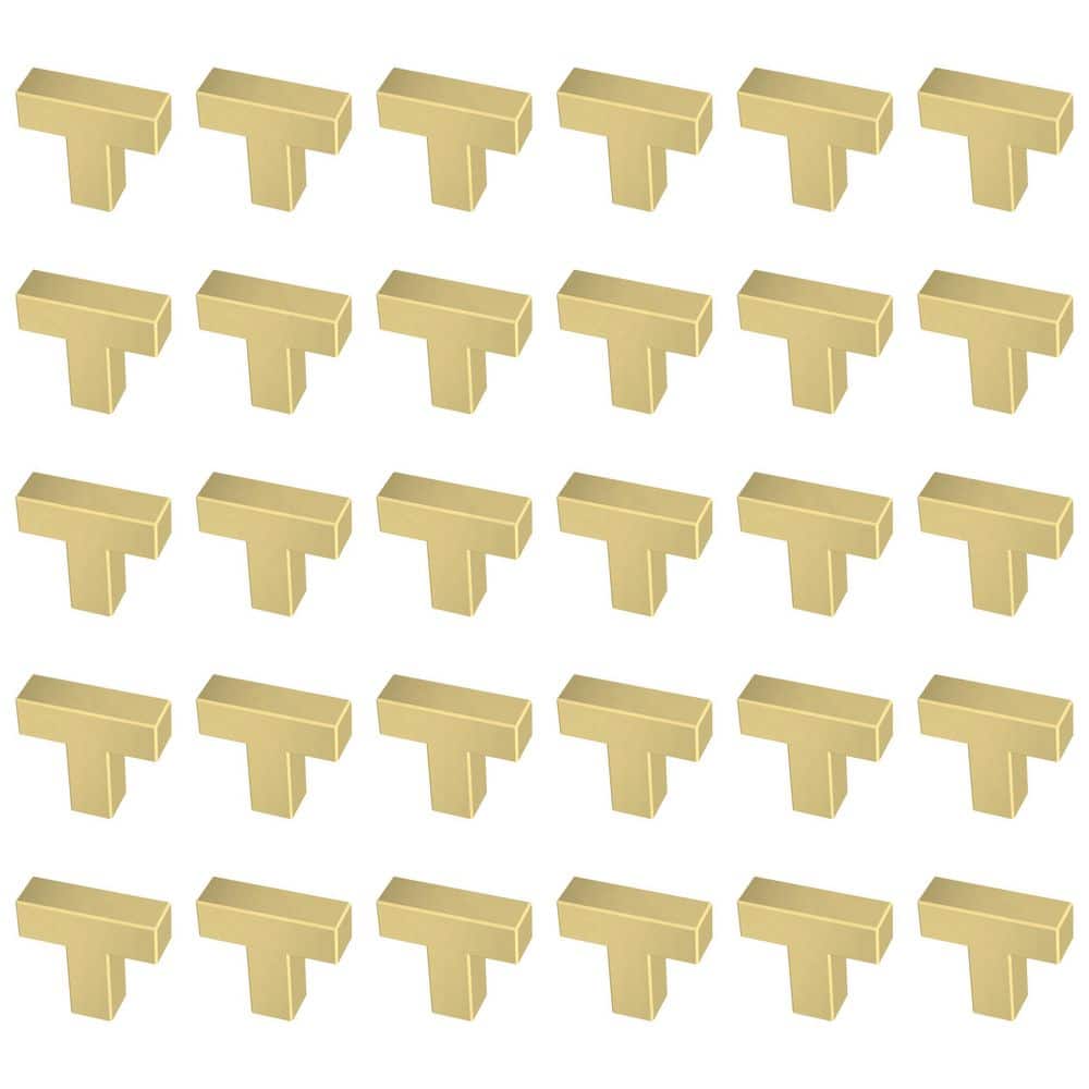 (30-Pack) Simple Modern Square 1-1/4 in. (32 mm) Modern Satin Gold T-Shaped Bar Cabinet Knobs - Hercitys