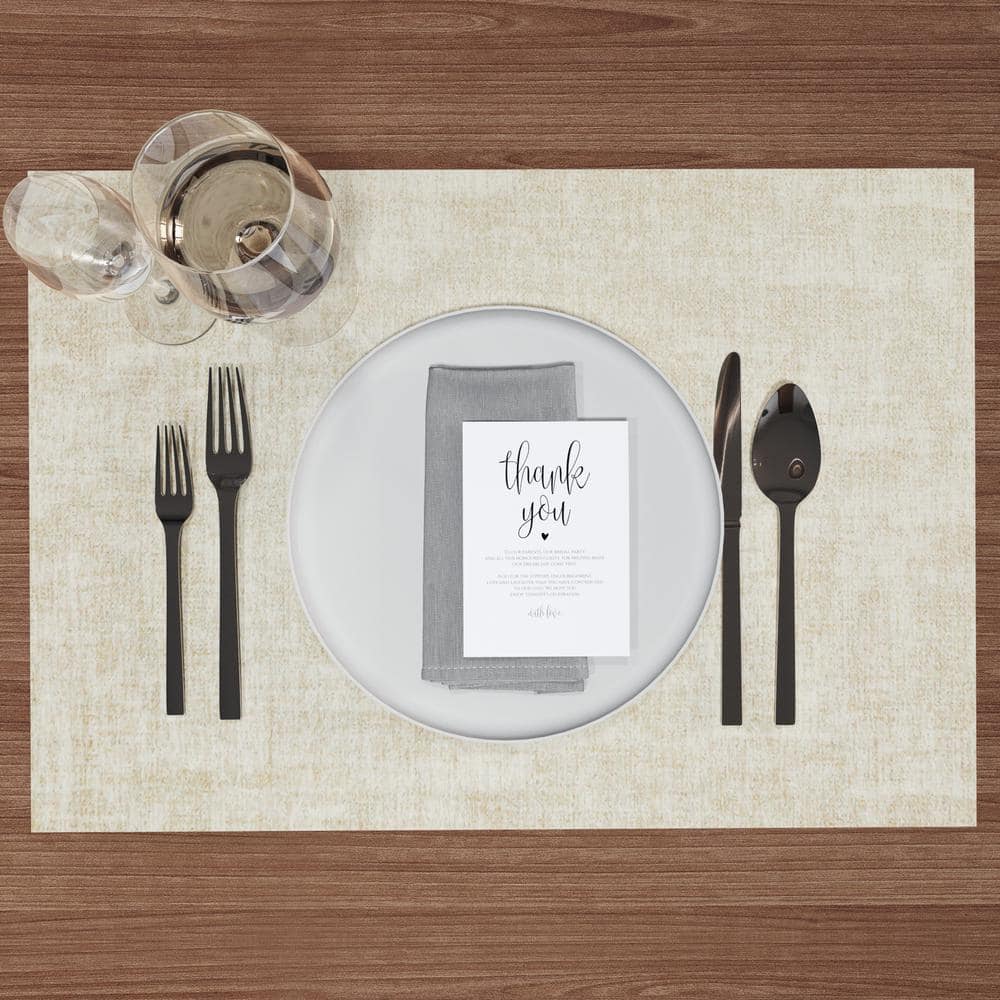 11.8 in. x 16.9 in. Rectangular Beige Leather Placemats, Waterproof Insulated Placemats (Set of 6) - Hercitys