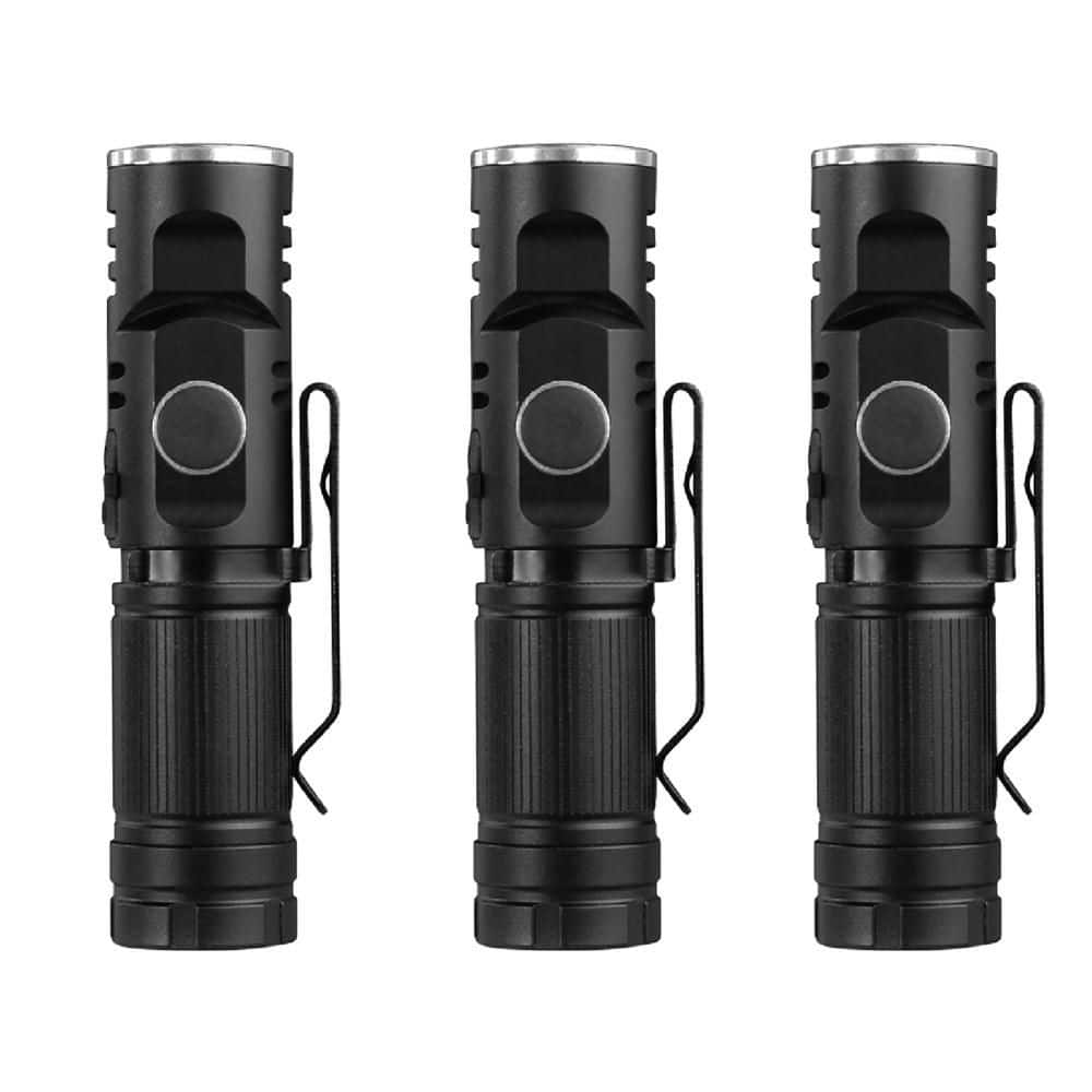 500 Lumens 3.8 in. Super Bright Pivot Head Rechargeable LED Flashlight with Magnetic Base and Clip (3-Pack) - Hercitys
