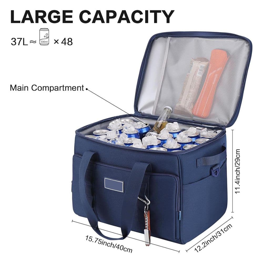 38 qt. Leak-Proof Insulated Soft-Side Cooler Chest with Multi-Pocket Design for Travel, Camping, Beach, Grocery - Hercitys
