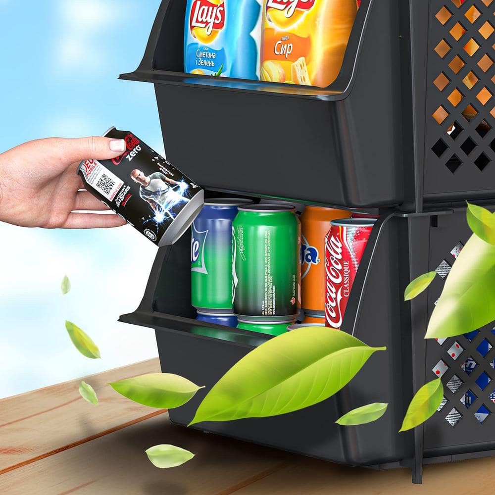 19 qt. Plastic Stackable Storage Bins for Pantry in Black (4-Pack) - Hercitys