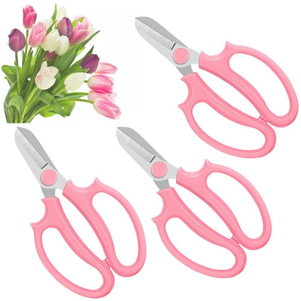 0.16 in. Pink Hand Pruner Garden Scissors Floral Shears with Comfortable Grip Handle (3-Pieces) - Hercitys