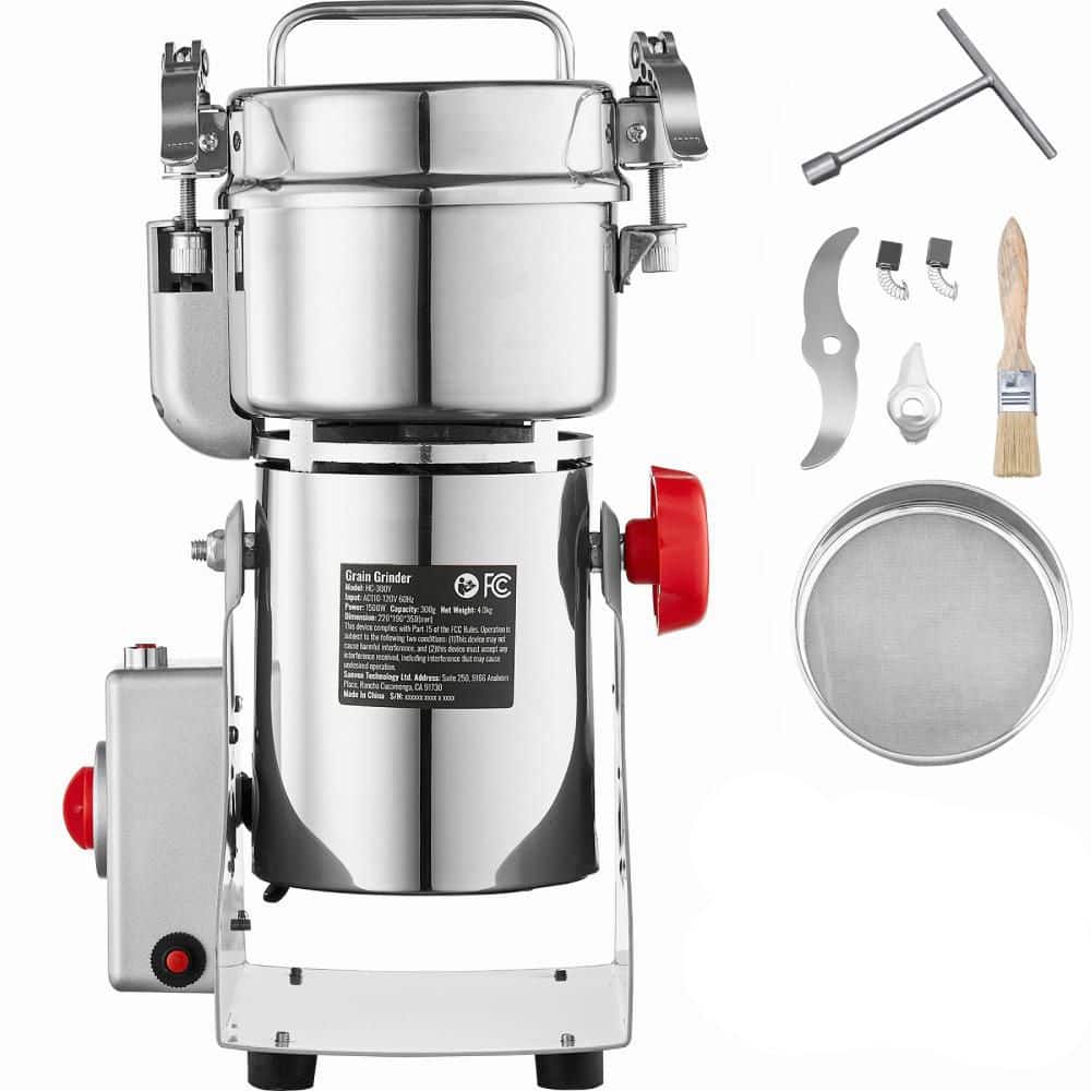 300g Electric Grain Mill Grinder, 1500-Watt High-Speed Commercial Spice Pulverizer, Stainless Steel Powder Machine - Hercitys