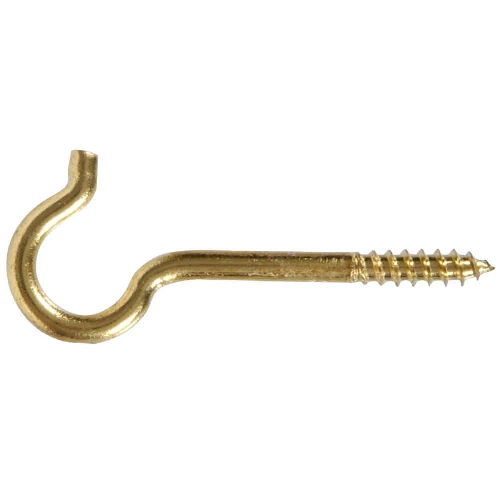 0.162 x 2-9/16 in. Solid Brass Round Ceiling Type Screw Hook (10-Pack) - Hercitys
