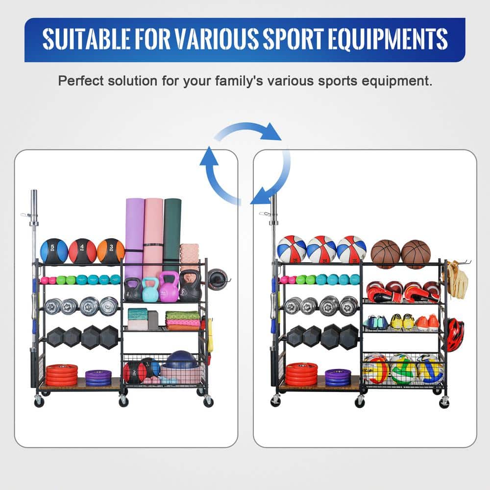 200 lbs. Weight Capacity Sports Storage Garage Organizer Dumbbells Kettlebells Lifting Rod Multifunction Equipment Rack - Hercitys