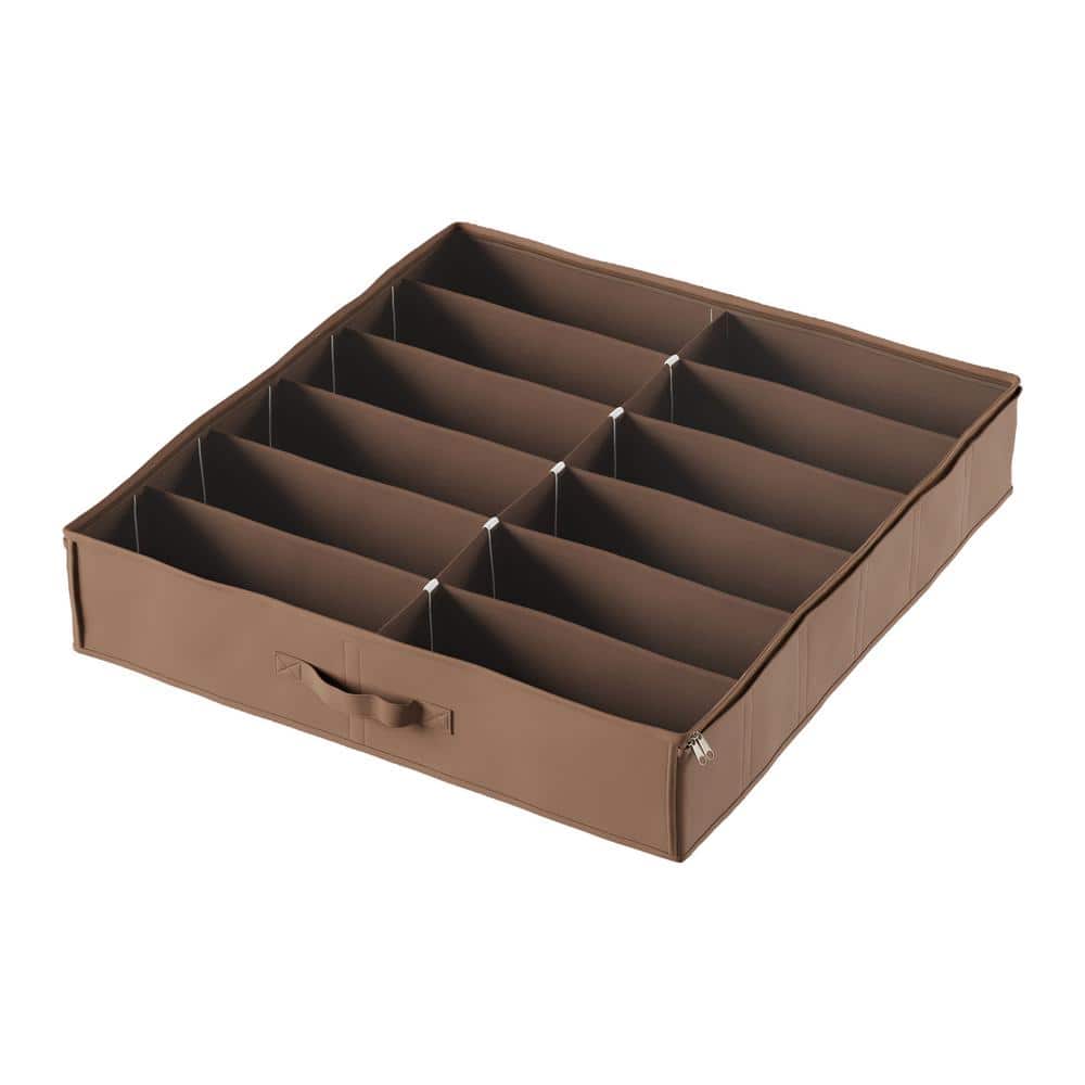 27 in. x 24 in. 12-Pair Brown Fabric Underbed Shoe Storage - Hercitys