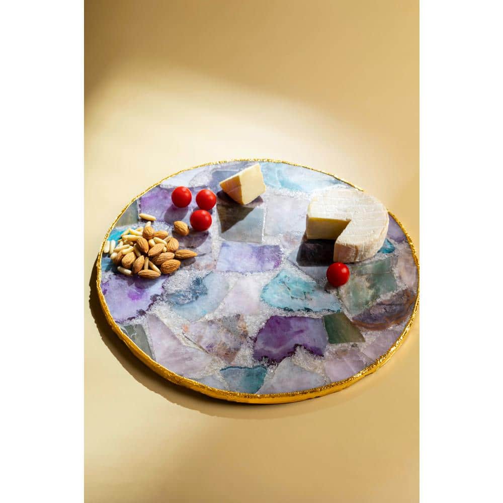 12 in.Radiance Agate Cheese.Serving Board with Gold Edges - Hercitys