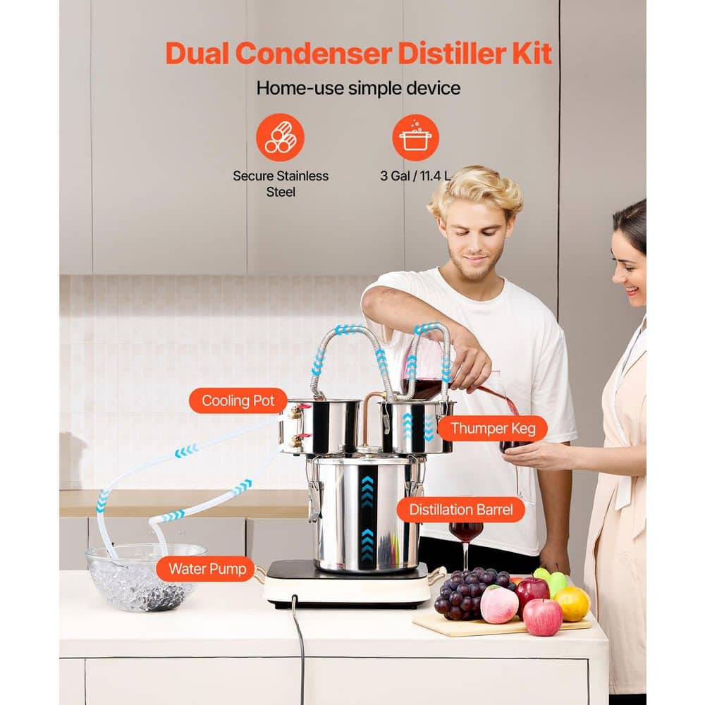 3 Gal./11.4L Alcohol Still, Stainless Steel Water Alcohol Distiller with Copper Coil, Distiller for Whisky, Wine, Brandy - Hercitys