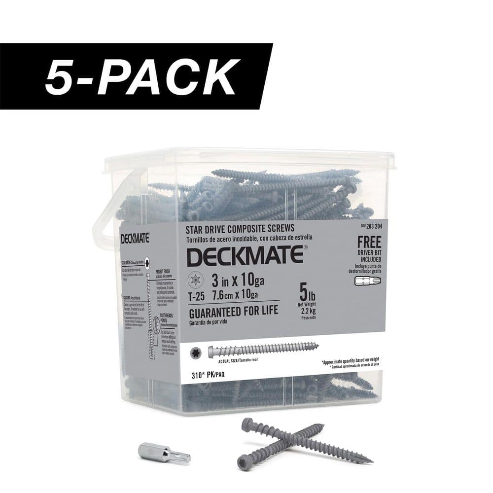 5-Pack #10 x 3 in. Gray Star Drive Pan-Head Composite Deck Screws (25 lb. / 1,550-Piece) - Hercitys