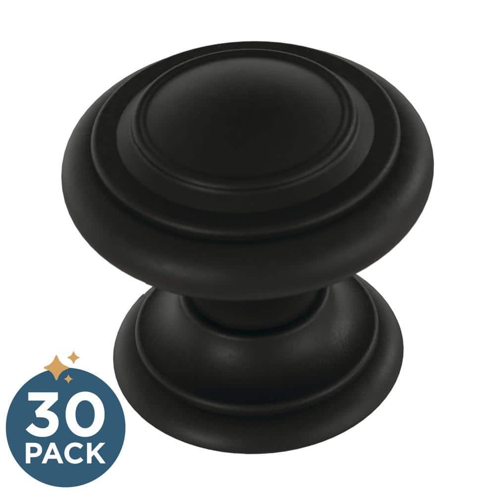 30-Pack Simple Double Ring 1-1/8 in. (29 mm) Classic Matte Black Round Cabinet Knobs - Hercitys