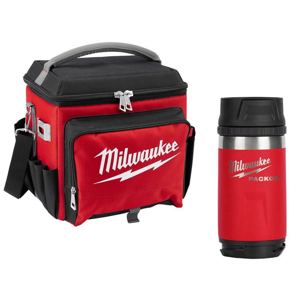 21 Qt. Soft Sided Jobsite Lunch Cooler with PACKOUT Red 12 oz. Insulated Bottle with Sip Lid - Hercitys