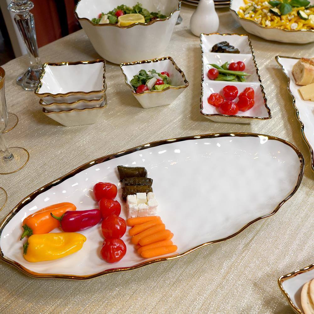 19.5 in. Multi-Colored Porcelain Regency Gold Oval Fish Platter - Hercitys