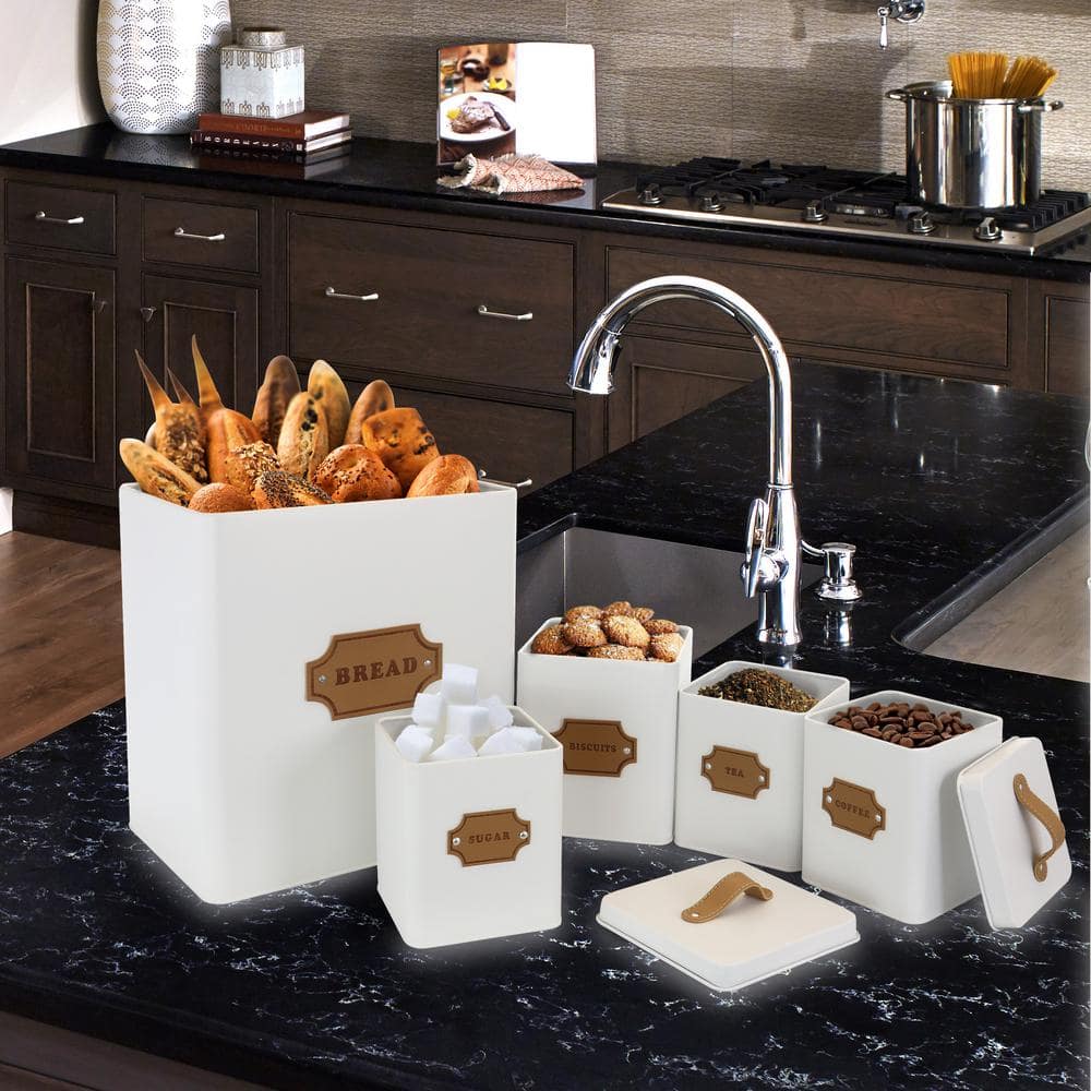 5-Piece Metal Cannister Set with Metal Tops - Hercitys