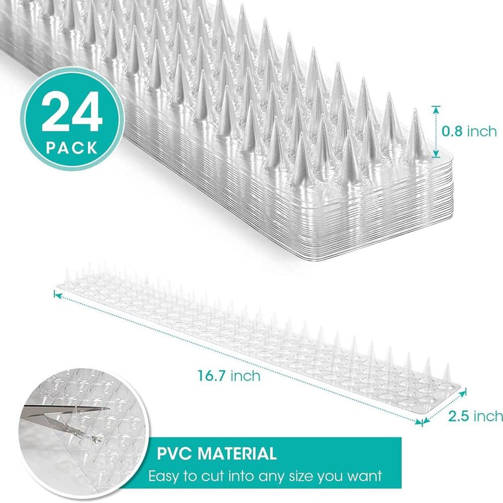 24-Pack Clear PVC Bird Spike Strips for Fences and Roofs to Deter Birds and Animals - Hercitys