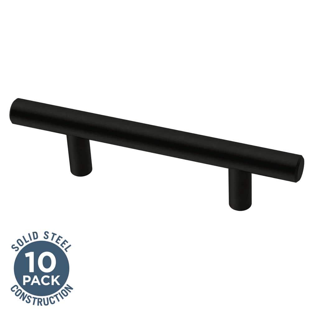 10-Pack Solid Bar 3 in. (76 mm) Modern Matte Black Cabinet Drawer Bar Pulls - Hercitys