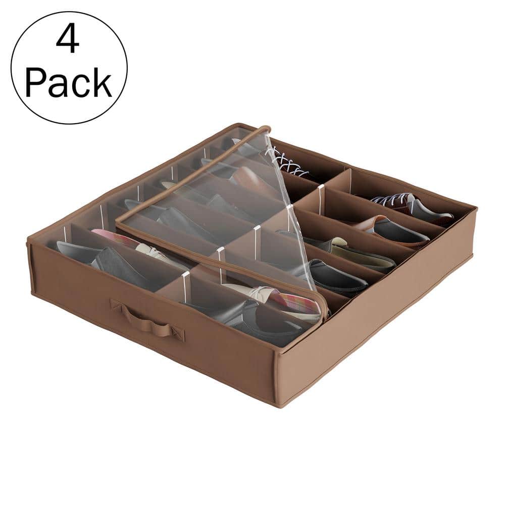 27 in. x 24 in. 12-Pair Clear Plastic Zippered Cover Underbed Shoe Storage Organizer Set of 4 - Hercitys