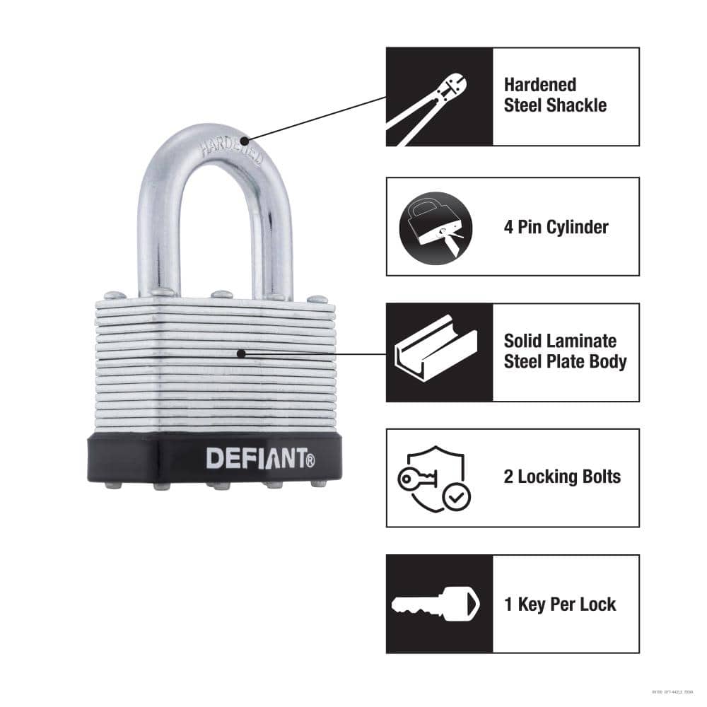 44 mm 1 in. 2-Pack Laminated Steel Shackle Keyed Padlocks (Includes 2 Keys) - Hercitys