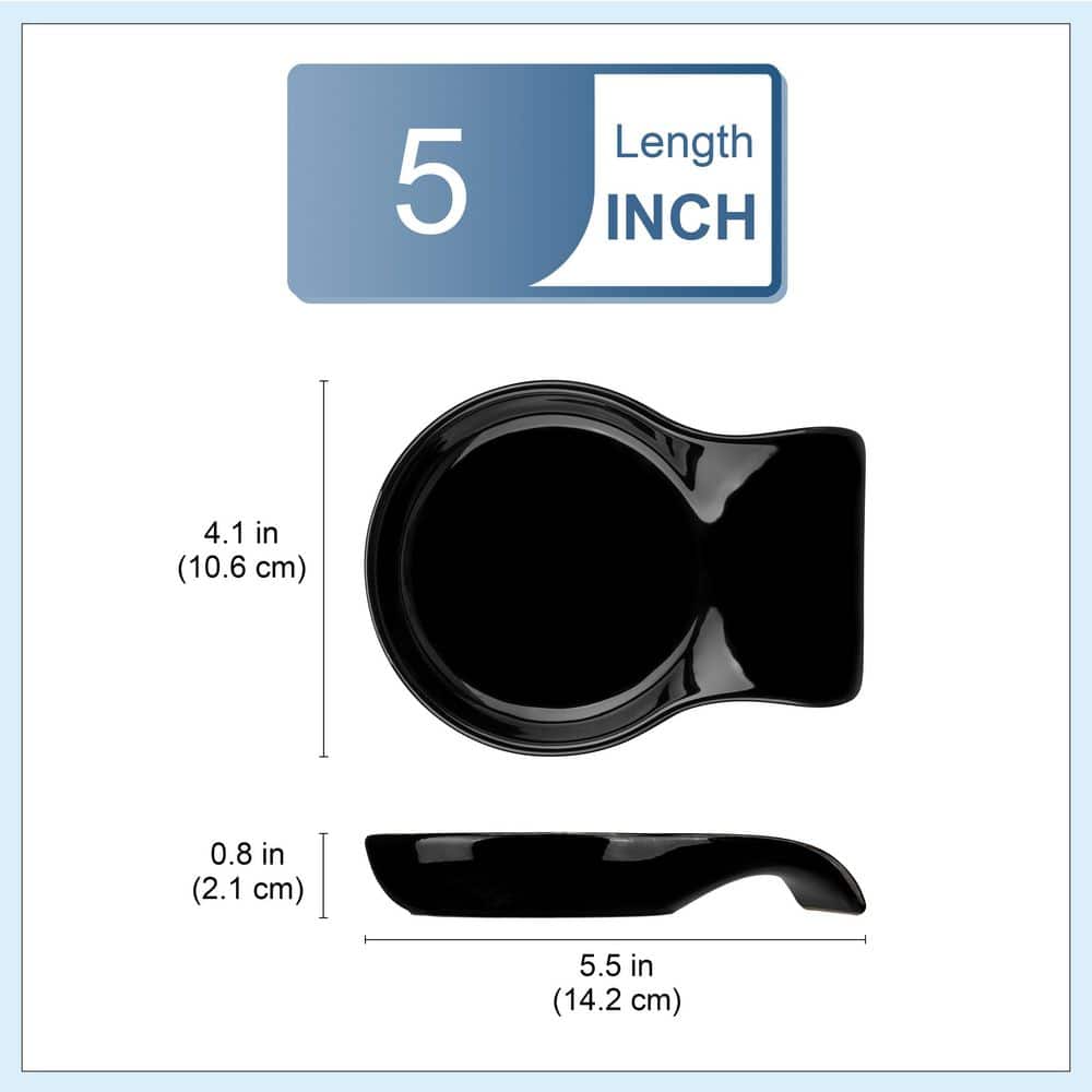 2-Piece Black Spoon Rest for Kitchen Porcelain Spoon Holder Utensil Rest - Hercitys