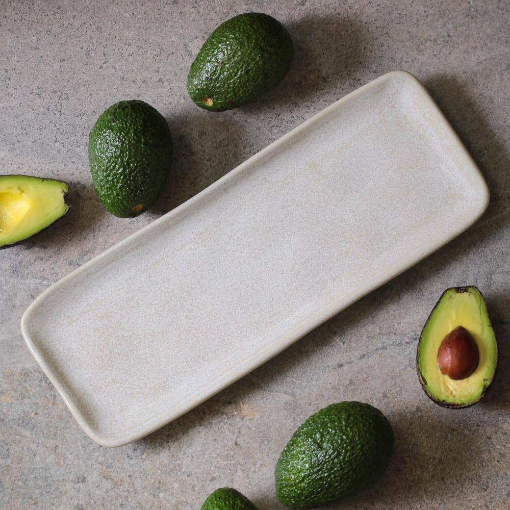 12.99 in. Latte Beige Stoneware Rectangular Platter Medium Organic (Set of 4) - Hercitys