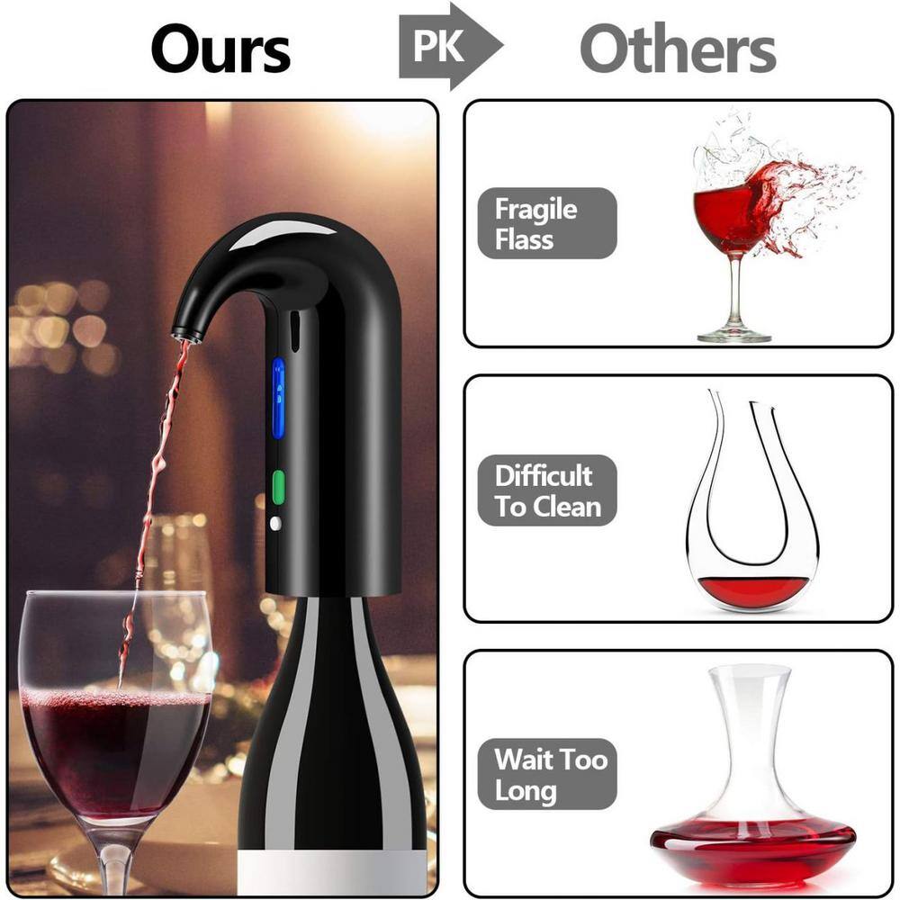 13. 6oz. Elegant Glass Wine Electric Wine Aerator Decanter 1-Touch Wine Pourer with USB Charging - Hercitys