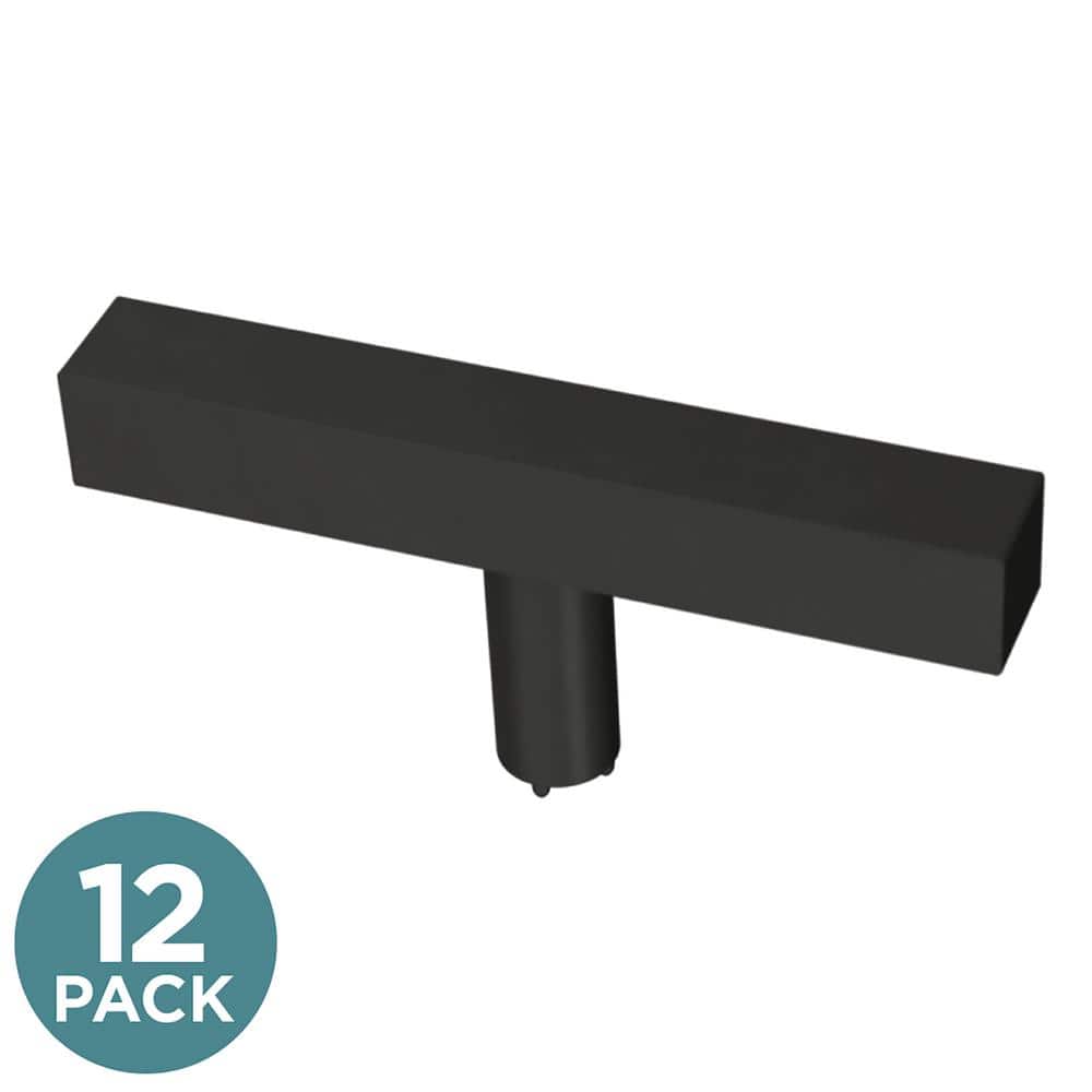 (12-Pack) Square Bar Knobble 3 in. (76 mm) Modern Matte Black T-Shaped Bar Cabinet Knobs - Hercitys