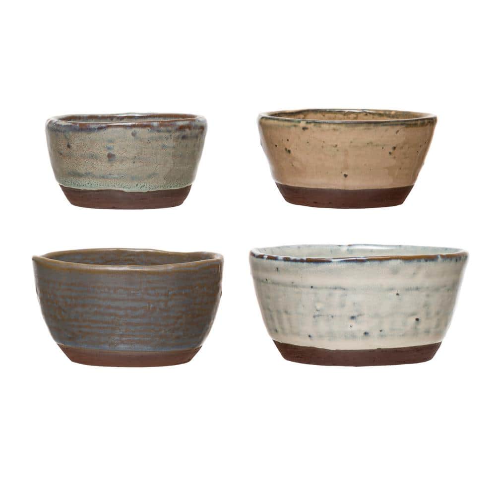 4.5 in. 7.94 fl. oz. Multi-Colored Stoneware Serving Bowls with Reactive Glaze Finish (Set of 4) - Hercitys