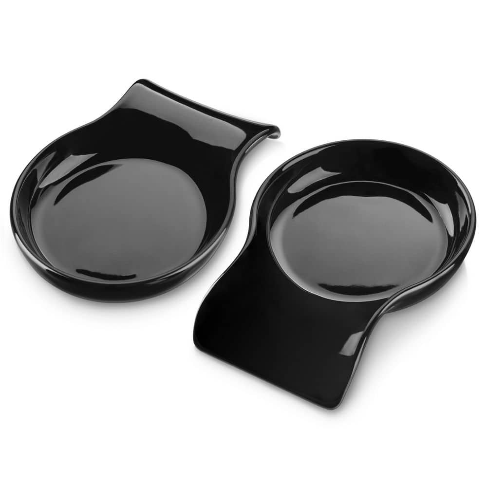 2-Piece Black Spoon Rest for Kitchen Porcelain Spoon Holder Utensil Rest - Hercitys