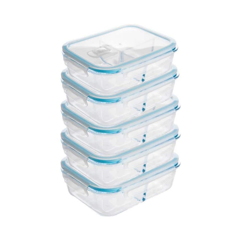 51 Oz. 3-Compartment Borosilicate Glass Food Storage Container With Vented Lid 5-Pack - Hercitys