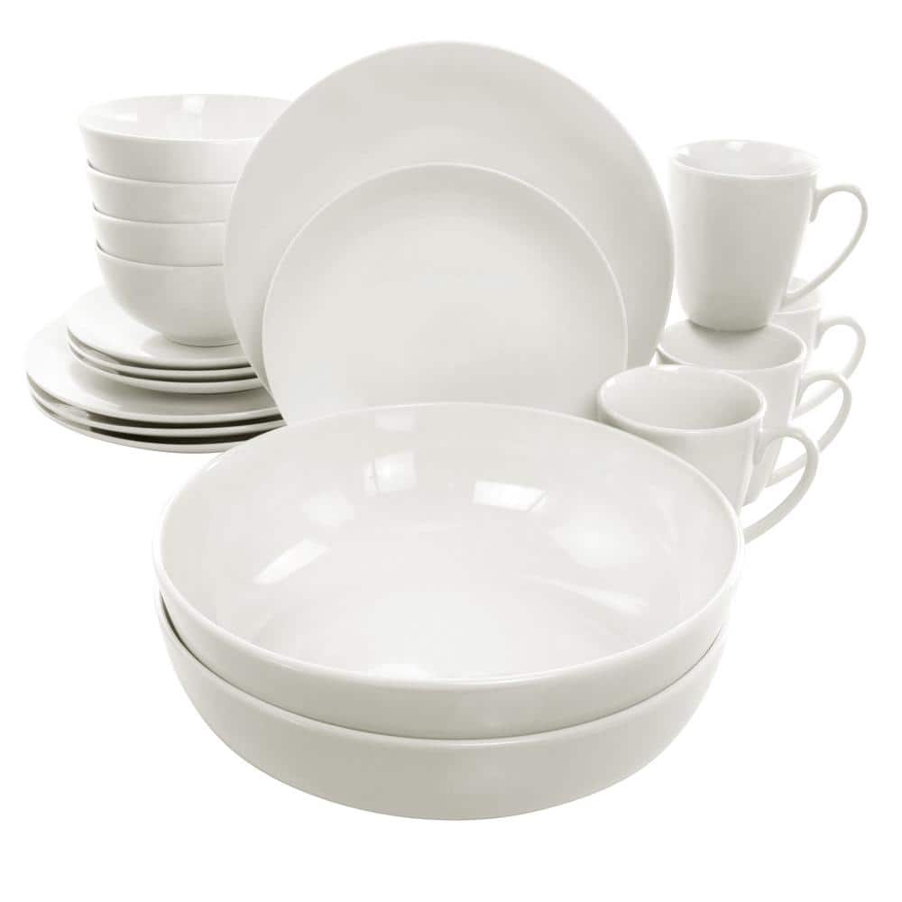 32-Piece Iris White Porcela in. Dinnerware and Serving Bowl Set (Service for 6) - Hercitys