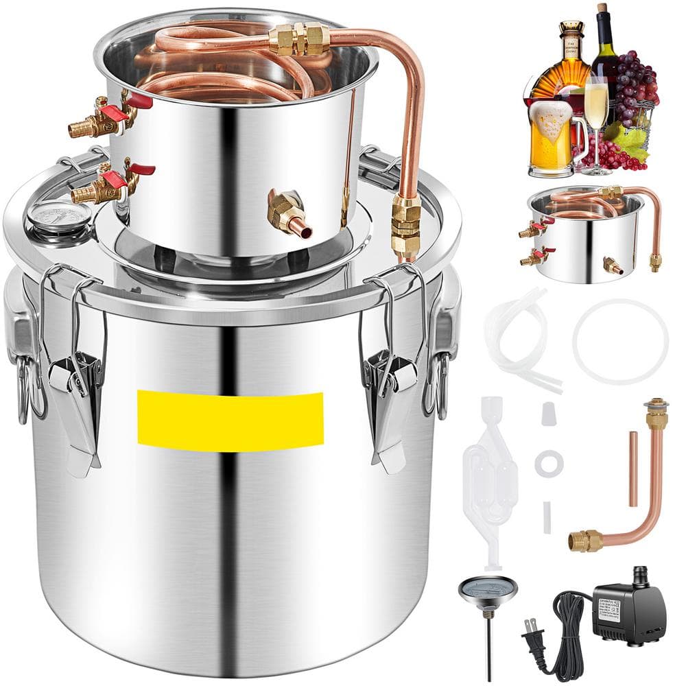 13.2Gal./50L Alcohol Still, Copper Tube Alcohol Distiller, Whiskey Making Kit with Built-In Thermometer+Circulating Pump - Hercitys