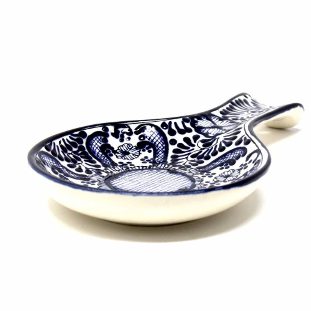1-Piece Blue Flower Mexican Pottery Ceramic Spoon Rest - Hercitys