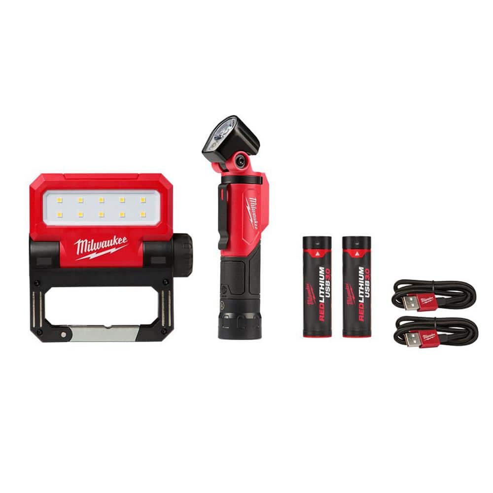 550 Lumens LED REDLITHIUM USB Pivoting Flood Light and 500 Lumens LED Pivoting REDLITHIUM USB Flashlight (2-Pack) - Hercitys