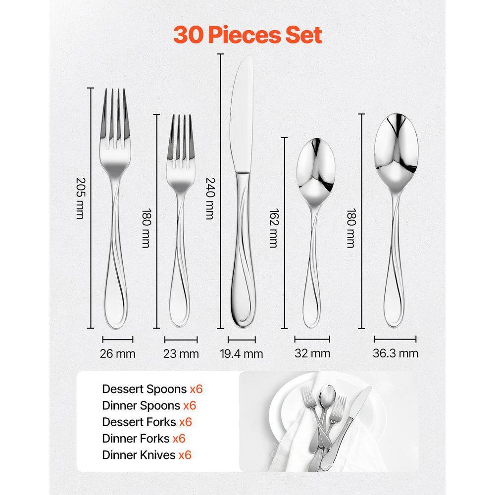30-Piece Stainless Steel Flatware Set, Food-Grade Mirror Finish Cutlery, Dishwasher Safe Utensils for Kitchen - Hercitys