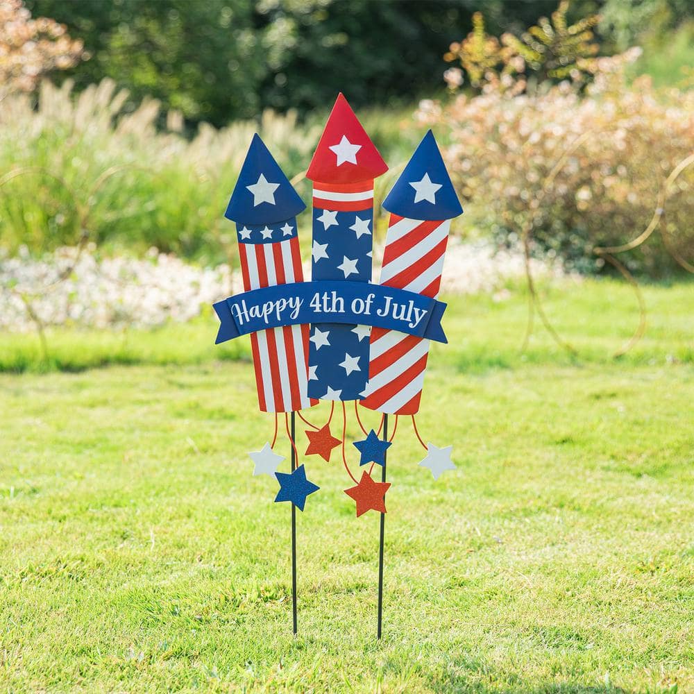 30 in. H Patriotic/Americana Firecracker Yard Stake or Wall Decor (KD, Two Function) - Hercitys