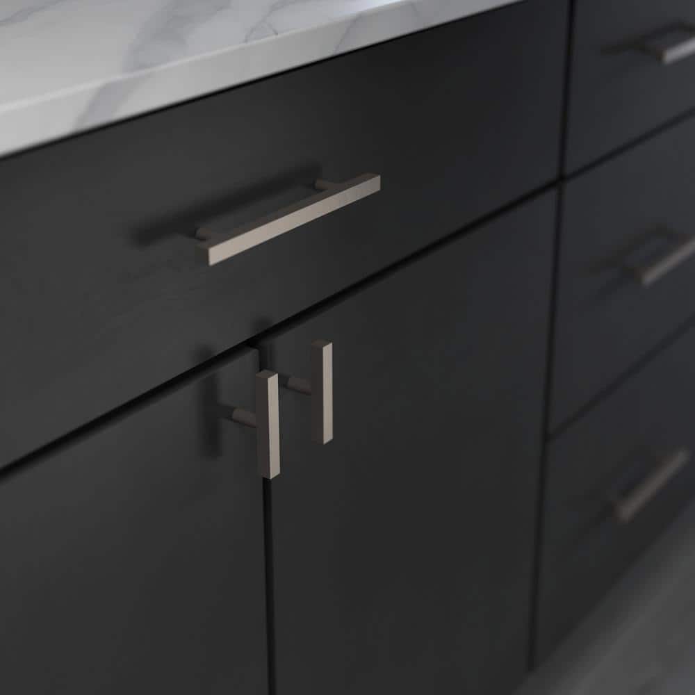 (12-Pack) Square Knobsble 3 in. (76 mm) Modern Satin Nickel T-Shaped Bar Cabinet Knobs - Hercitys